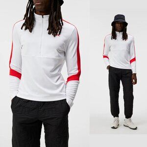 J Lindeberg Carl Mid Layer Pullover 1/4 Zip Fiery Red Performance Size Large NEW